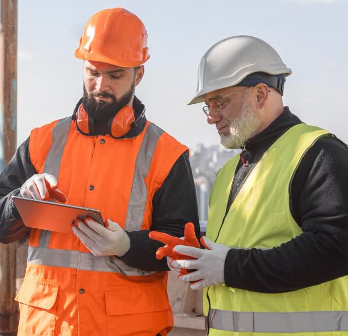 Two safety officers reviewing HSE compliance